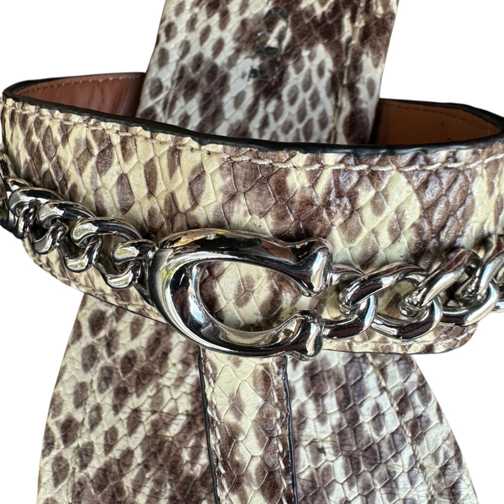 Coach  EUC Jaclyn Python Embossed Leather Logo Chain Thong Sandals Sz 7.5B - Picture 2 of 6